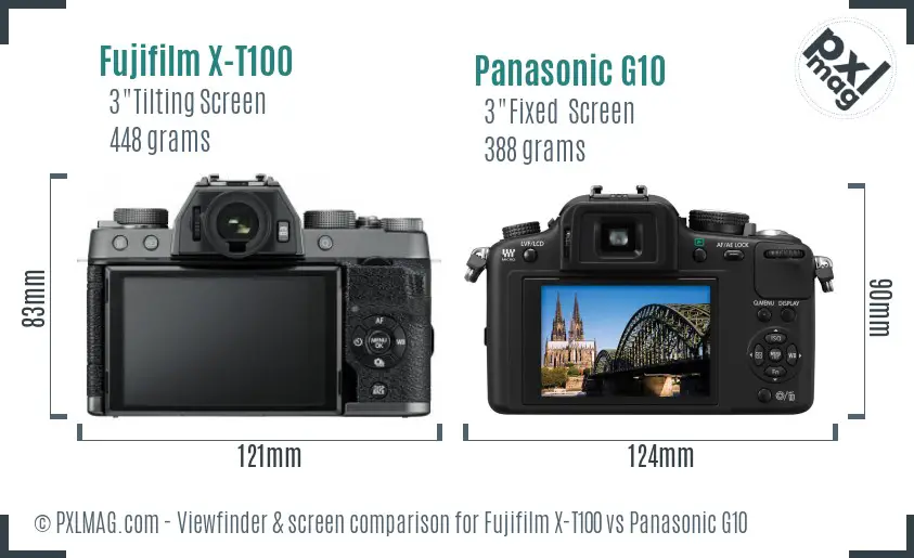 Fujifilm X-T100 vs Panasonic G10 Screen and Viewfinder comparison