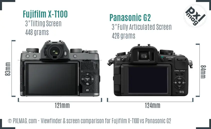 Fujifilm X-T100 vs Panasonic G2 Screen and Viewfinder comparison