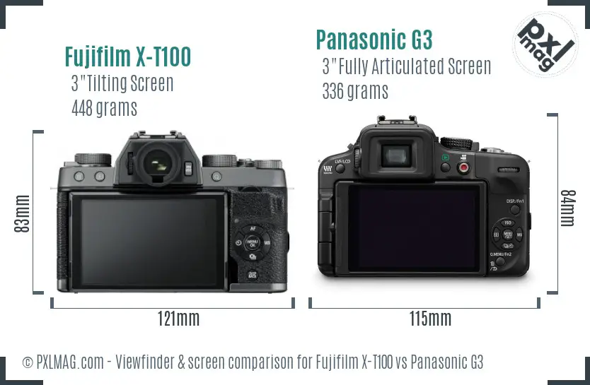 Fujifilm X-T100 vs Panasonic G3 Screen and Viewfinder comparison