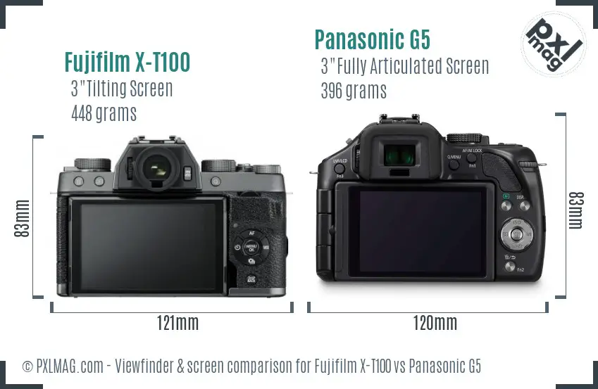 Fujifilm X-T100 vs Panasonic G5 Screen and Viewfinder comparison