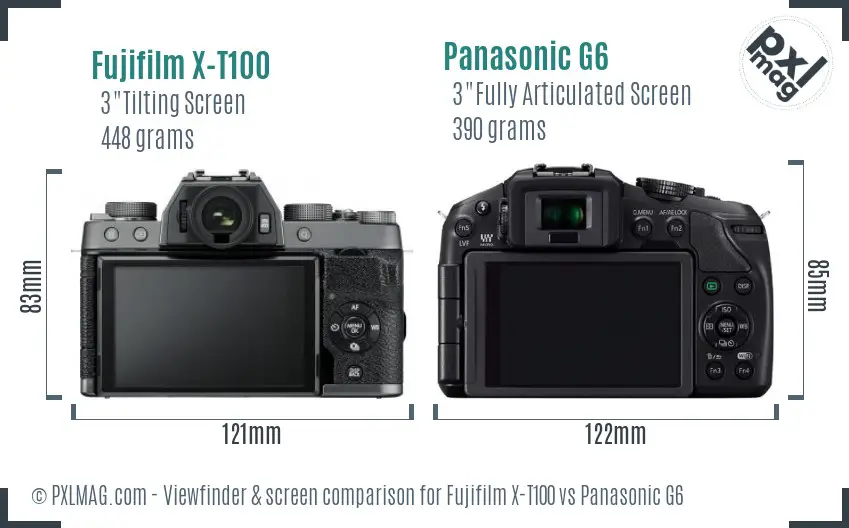 Fujifilm X-T100 vs Panasonic G6 Screen and Viewfinder comparison Fujifilm X-T100 vs Panasonic G6 Screen and Viewfinder comparison