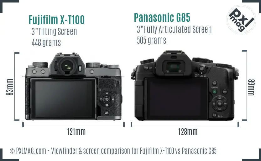 Fujifilm X-T100 vs Panasonic G85 Screen and Viewfinder comparison