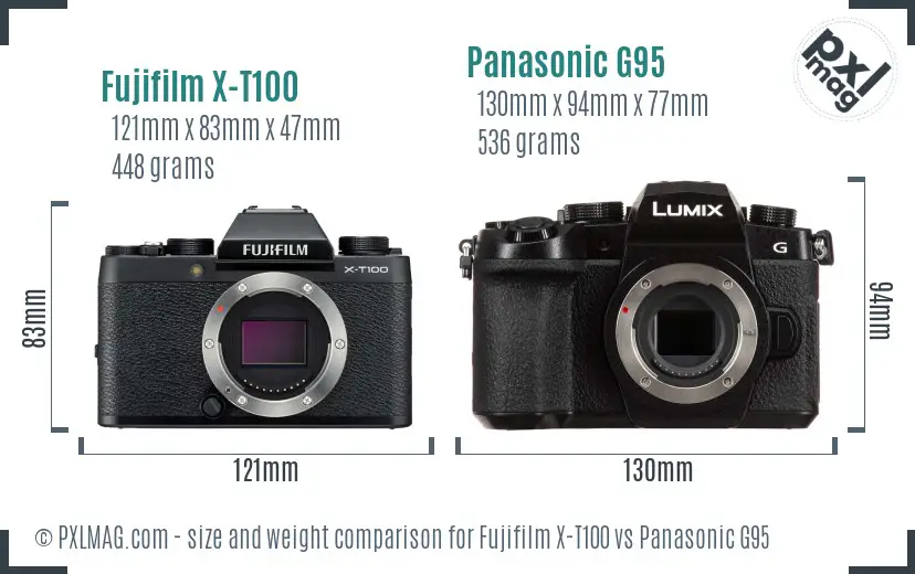 Fujifilm X-T100 vs Panasonic G95 size comparison
