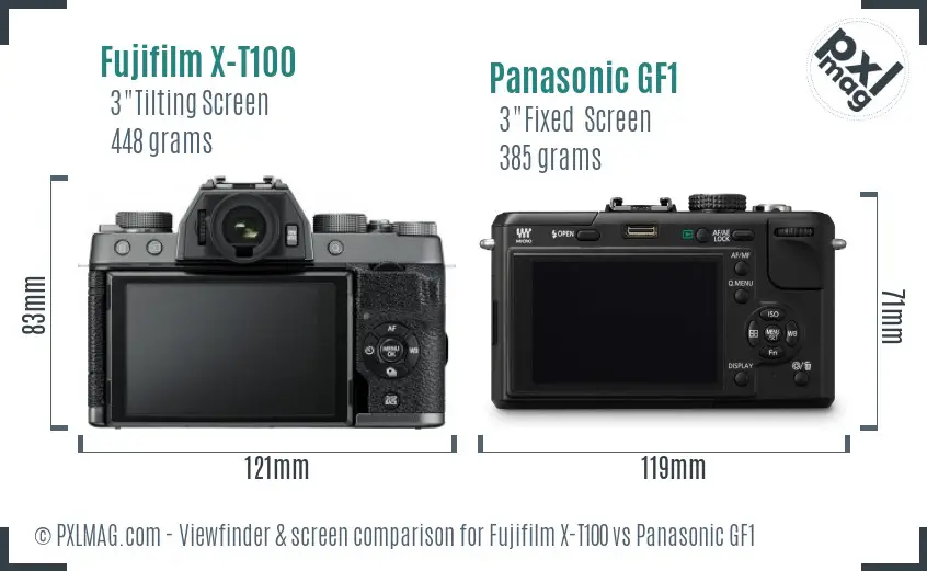 Fujifilm X-T100 vs Panasonic GF1 Screen and Viewfinder comparison