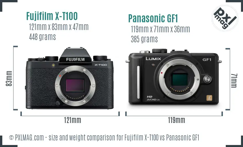 Fujifilm X-T100 vs Panasonic GF1 size comparison