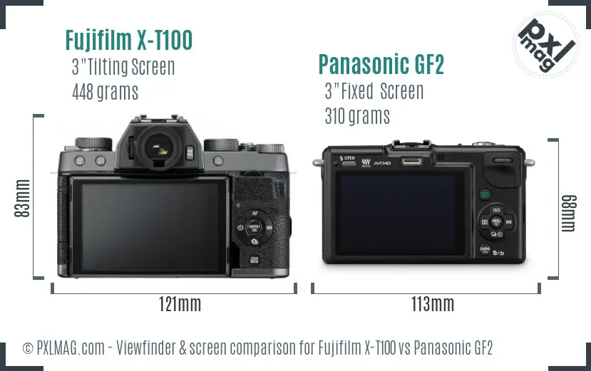 Fujifilm X-T100 vs Panasonic GF2 Screen and Viewfinder comparison
