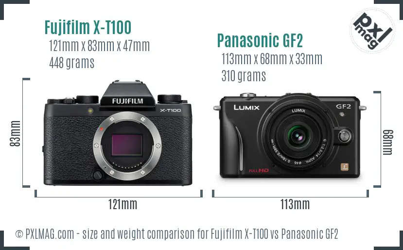 Fujifilm X-T100 vs Panasonic GF2 size comparison