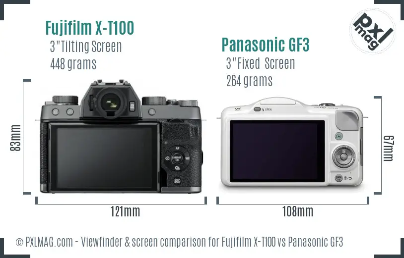 Fujifilm X-T100 vs Panasonic GF3 Screen and Viewfinder comparison