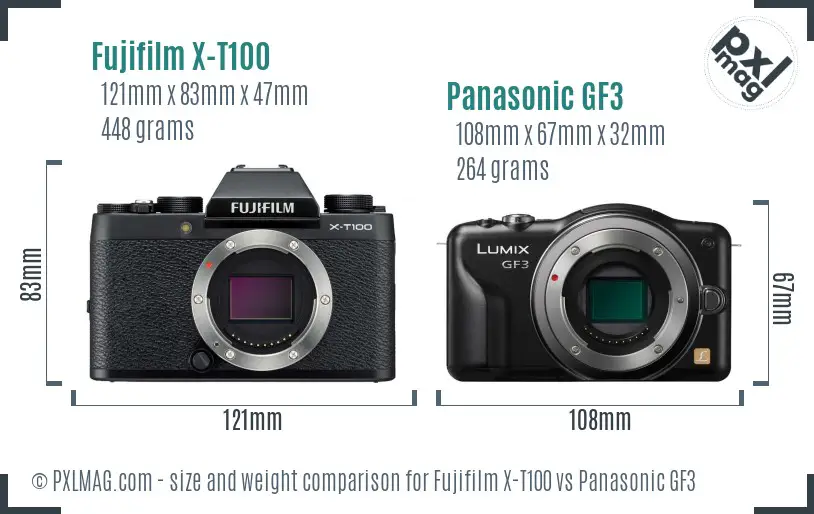 Fujifilm X-T100 vs Panasonic GF3 size comparison