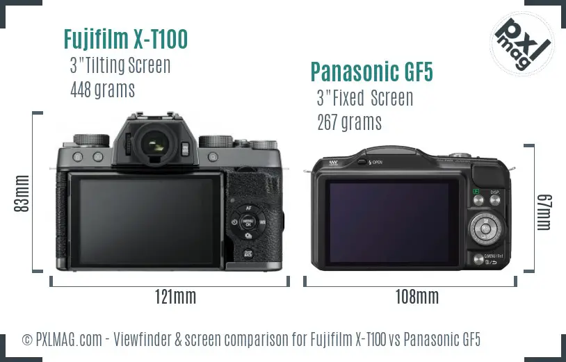 Fujifilm X-T100 vs Panasonic GF5 Screen and Viewfinder comparison