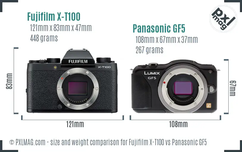 Fujifilm X-T100 vs Panasonic GF5 size comparison