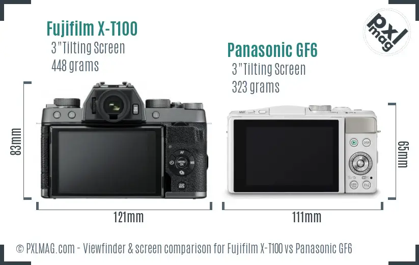 Fujifilm X-T100 vs Panasonic GF6 Screen and Viewfinder comparison