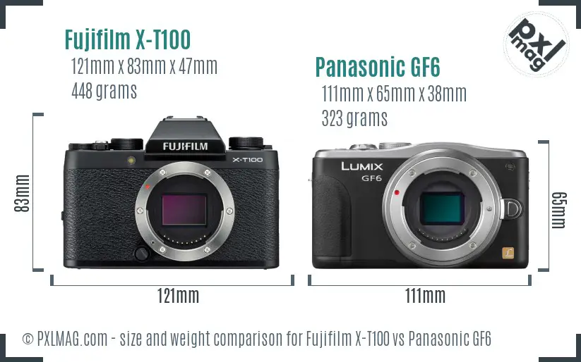 Fujifilm X-T100 vs Panasonic GF6 size comparison