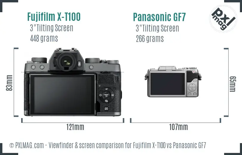 Fujifilm X-T100 vs Panasonic GF7 Screen and Viewfinder comparison