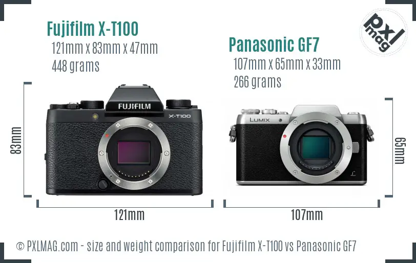 Fujifilm X-T100 vs Panasonic GF7 size comparison