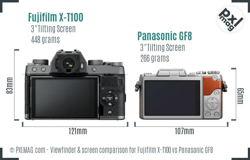 Fujifilm X-T100 vs Panasonic GF8 Screen and Viewfinder comparison