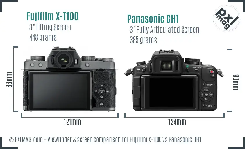 Fujifilm X-T100 vs Panasonic GH1 Screen and Viewfinder comparison