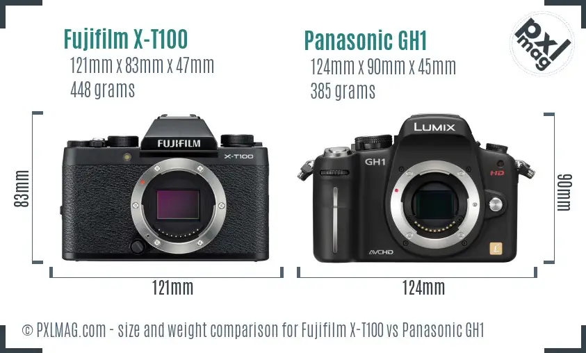 Fujifilm X-T100 vs Panasonic GH1 size comparison