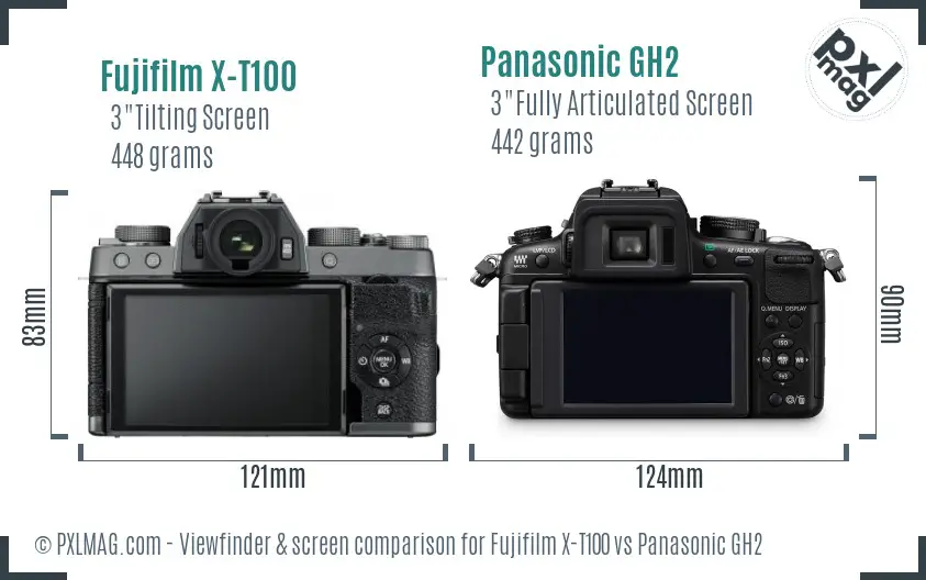 Fujifilm X-T100 vs Panasonic GH2 Screen and Viewfinder comparison