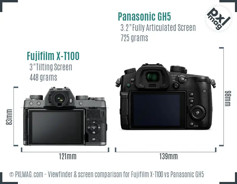 Fujifilm X-T100 vs Panasonic GH5 Screen and Viewfinder comparison