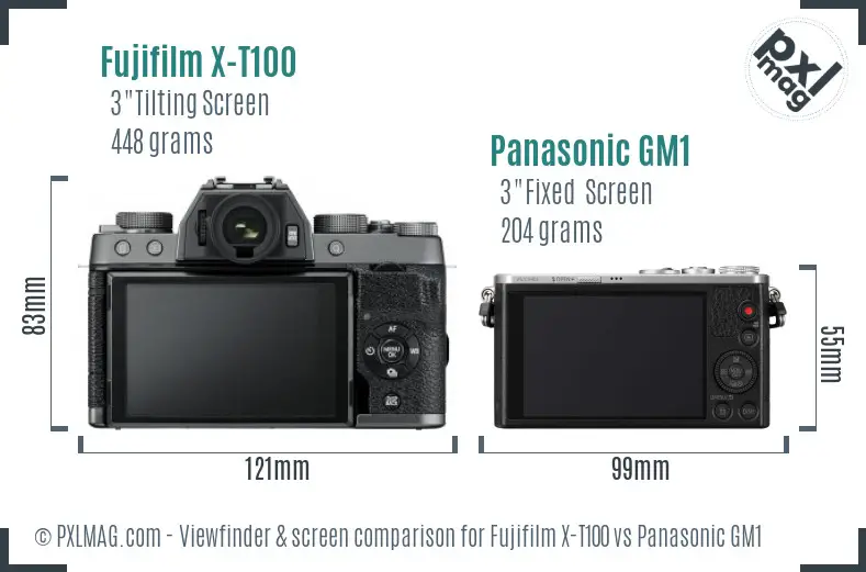 Fujifilm X-T100 vs Panasonic GM1 Screen and Viewfinder comparison