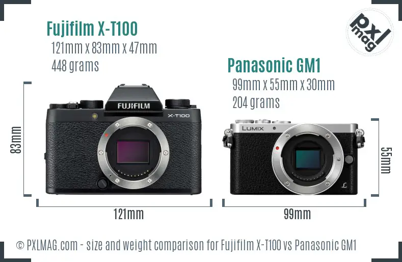 Fujifilm X-T100 vs Panasonic GM1 size comparison