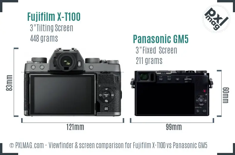 Fujifilm X-T100 vs Panasonic GM5 Screen and Viewfinder comparison