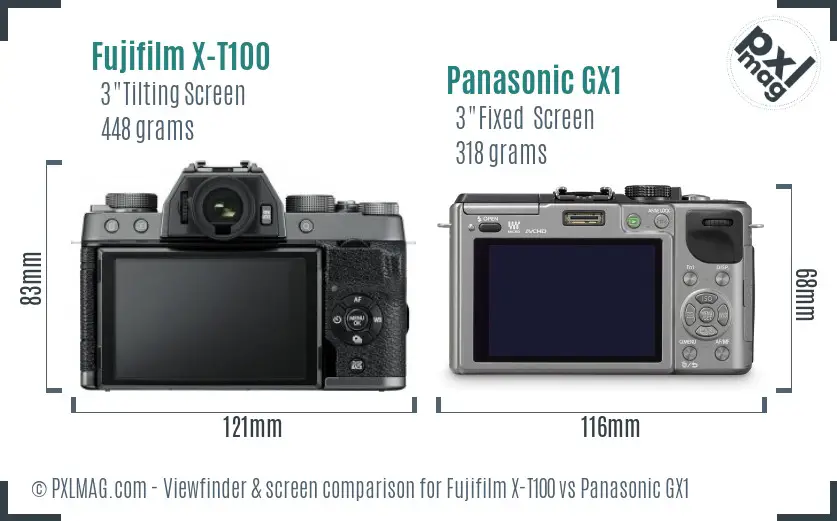 Fujifilm X-T100 vs Panasonic GX1 Screen and Viewfinder comparison