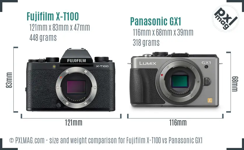 Fujifilm X-T100 vs Panasonic GX1 size comparison