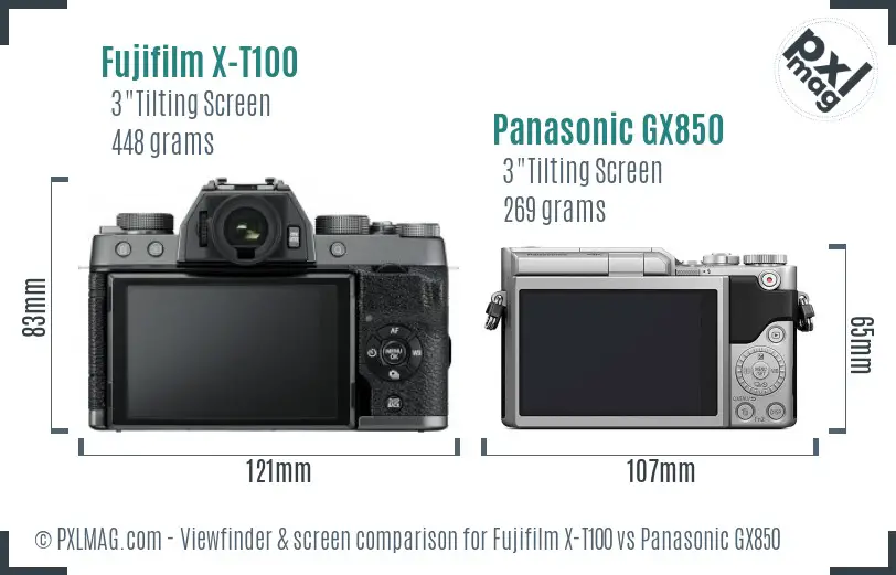 Fujifilm X-T100 vs Panasonic GX850 Screen and Viewfinder comparison