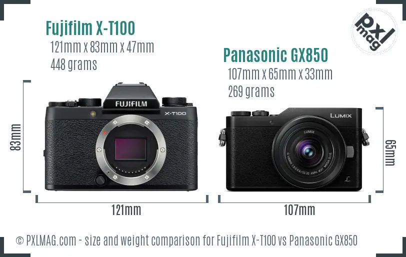 Fujifilm X-T100 vs Panasonic GX850 size comparison
