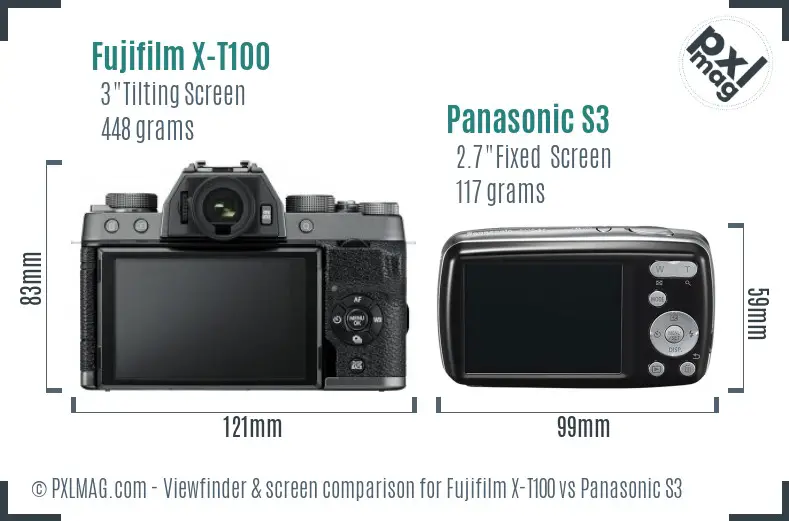 Fujifilm X-T100 vs Panasonic S3 Screen and Viewfinder comparison