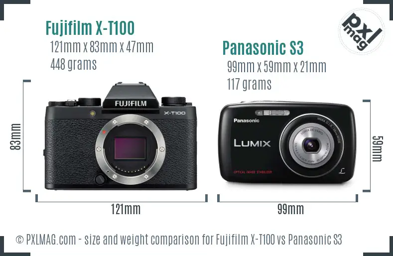 Fujifilm X-T100 vs Panasonic S3 size comparison