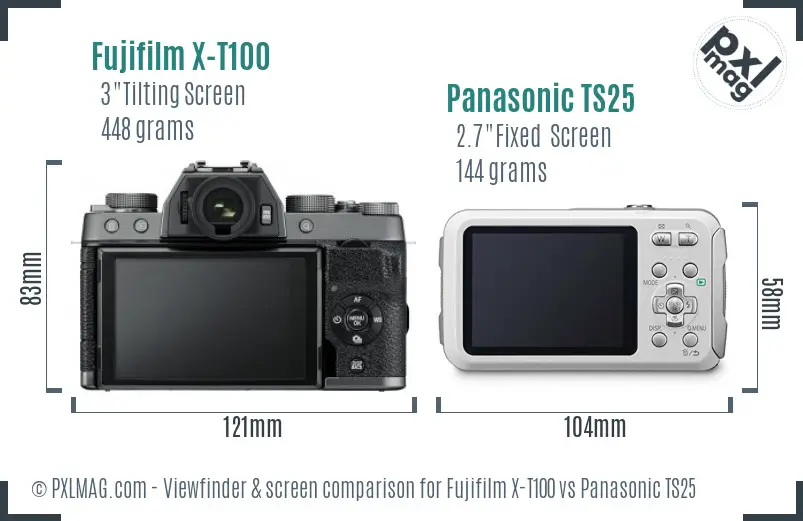 Fujifilm X-T100 vs Panasonic TS25 Screen and Viewfinder comparison