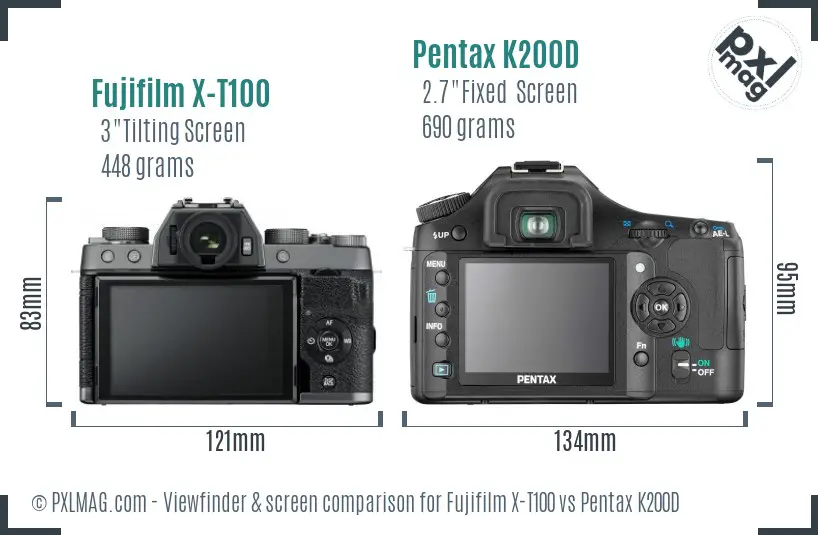 Fujifilm X-T100 vs Pentax K200D Screen and Viewfinder comparison