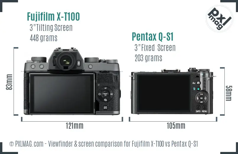 Fujifilm X-T100 vs Pentax Q-S1 Screen and Viewfinder comparison Fujifilm X-T100 vs Pentax Q-S1 Screen and Viewfinder comparison