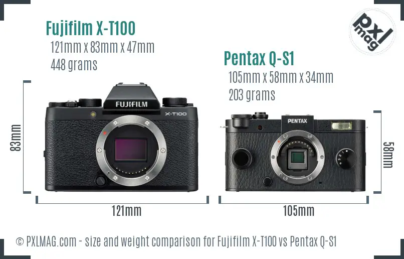 Fujifilm X-T100 vs Pentax Q-S1 size comparison Fujifilm X-T100 vs Pentax Q-S1 size comparison