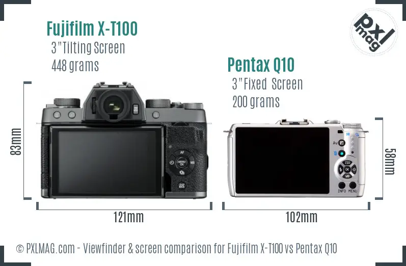 Fujifilm X-T100 vs Pentax Q10 Screen and Viewfinder comparison