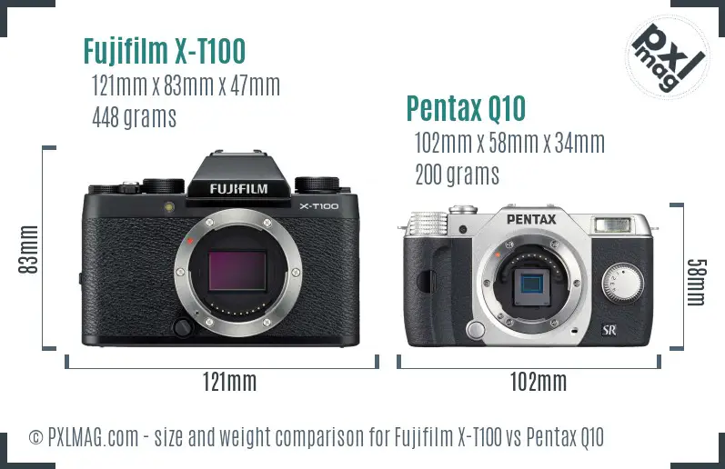 Fujifilm X-T100 vs Pentax Q10 size comparison