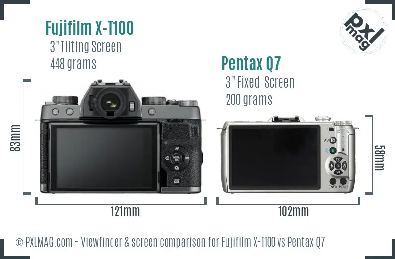 Fujifilm X-T100 vs Pentax Q7 Screen and Viewfinder comparison