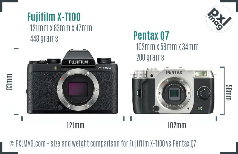 Fujifilm X-T100 vs Pentax Q7 size comparison
