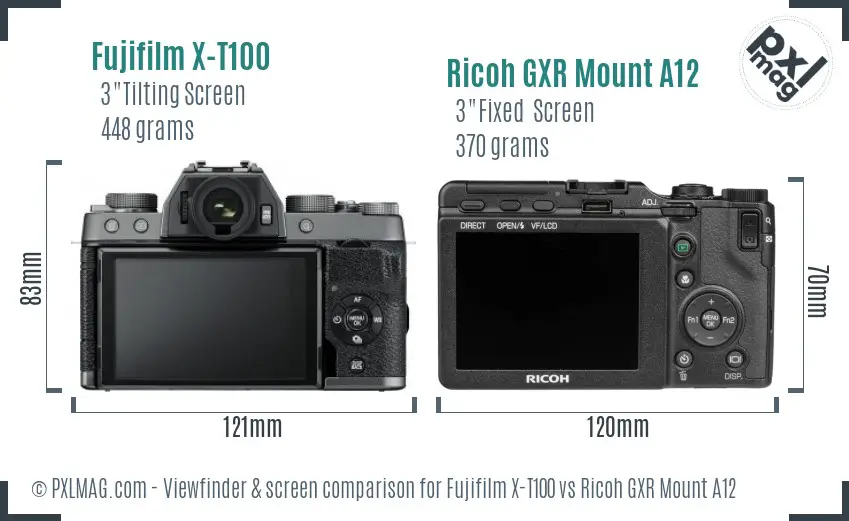 Fujifilm X-T100 vs Ricoh GXR Mount A12 Screen and Viewfinder comparison