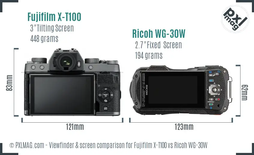 Fujifilm X-T100 vs Ricoh WG-30W Screen and Viewfinder comparison