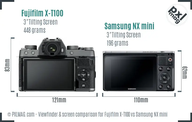 Fujifilm X-T100 vs Samsung NX mini Screen and Viewfinder comparison