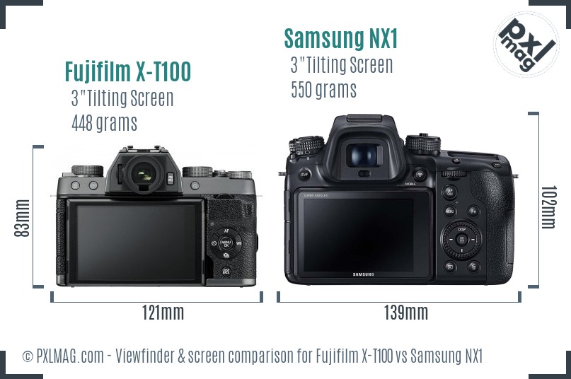 Fujifilm X-T100 vs Samsung NX1 Screen and Viewfinder comparison