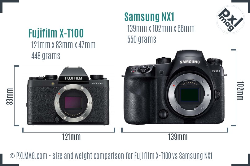 Fujifilm X-T100 vs Samsung NX1 size comparison