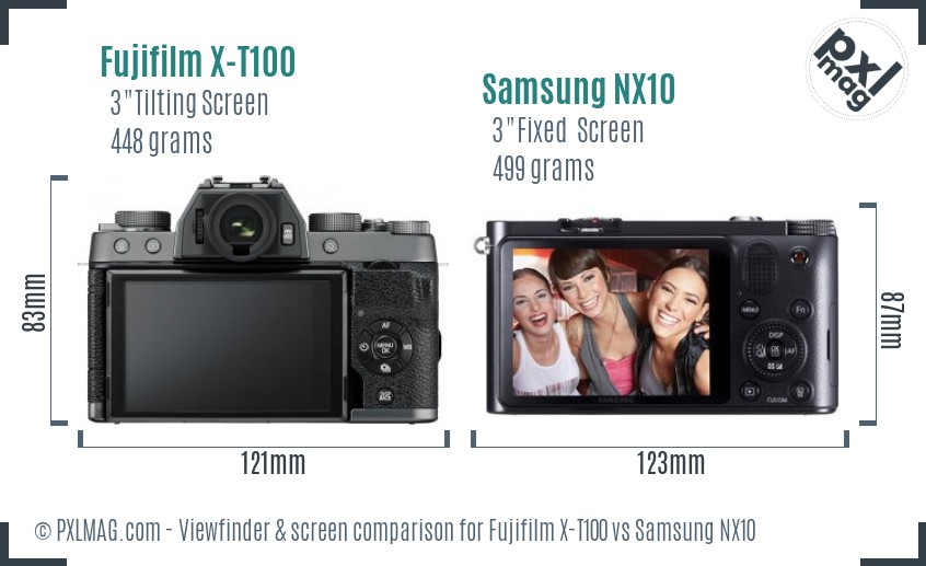 Fujifilm X-T100 vs Samsung NX10 Screen and Viewfinder comparison