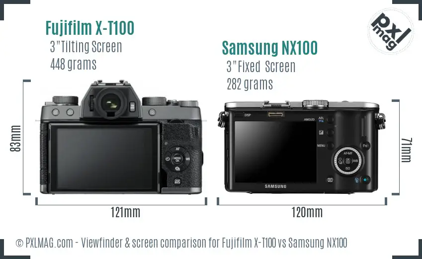 Fujifilm X-T100 vs Samsung NX100 Screen and Viewfinder comparison