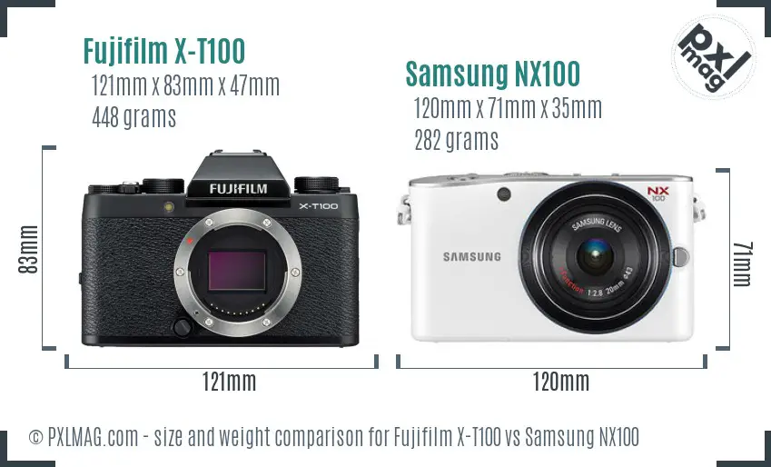 Fujifilm X-T100 vs Samsung NX100 size comparison