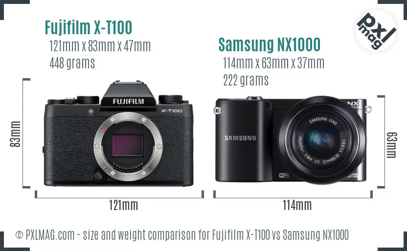 Fujifilm X-T100 vs Samsung NX1000 size comparison